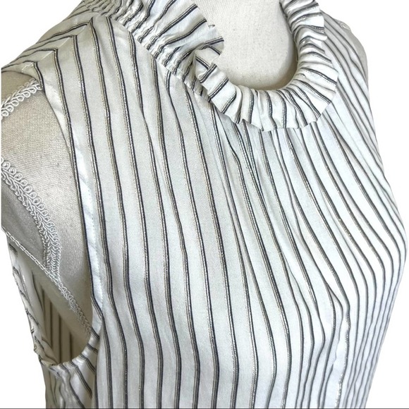 Banana Republic Striped Drama Neck Ruffled Striped Blouse small - Picture 3 of 10